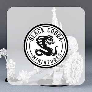 May include: Black and white logo for Black Cobra Miniatures featuring a stylized cobra with the company name in a circle.