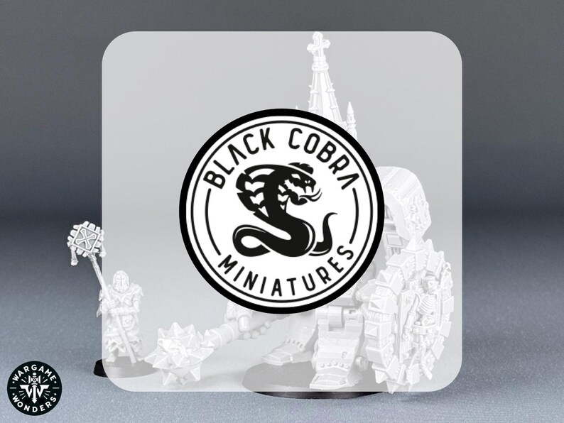 May include: Black and white logo for Black Cobra Miniatures featuring a stylized cobra with the company name in a circle.