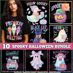 10 Halloween PNG Bundle, Halloween Neon Color Design, Spooky Vibes Png, Freakin Melting Png, Halloween Clipart, Commercial Use, Digital File
