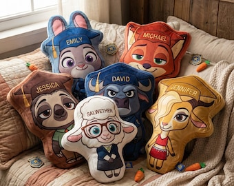 Custom Zootopia Graduation Pillow, Personalized Name Judy Hopps Nick Wilde Pillow, Preschool Kindergarten Graduation Gift Kids Decor