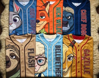 Disney Zootopia Baseball Jersey Custom Name Judy Hopps Nick Wilde Shirt Kids Birthday Gift Personalized Zootopia Jersey USA, Y2K Jersey
