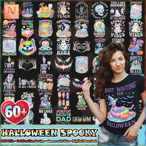 Halloween PNG Bundle, Halloween Neon Color Clipart, Spooky Vibes Png, Hot Ghoul Png, Pumpkin Halloween Design, Commercial Use, Digital File