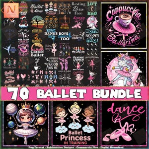 バレエPNGバンドル、バレエシャツデザイン、バレエステッカーPNG、バレエシャツデザイン、バレエ名言PNG、ダンス愛好家、デジタルダウンロード