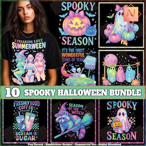 10 Halloween PNG Bundle, Halloween Neon Color Design, Spooky Season Png, Halloween Witch, Halloween Clipart, Commercial Use, Digital File
