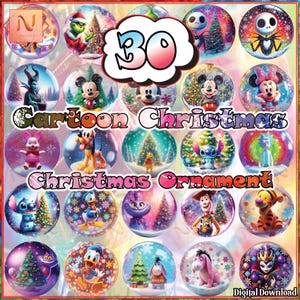 30 Weihnachten Ornament Png Bundle, Weihnachten Runde Ornament Png, Zeichentrickfigur, Weihnachtsbaumschmuck, trendige Weihnachten, digitale Datei