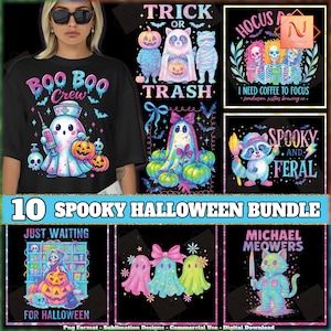 10 Halloween PNG Bundle, Halloween Neon Color Design, Trick Or Trash Png, Halloween Boo Png, Halloween Clipart, Commercial Use, Digital File