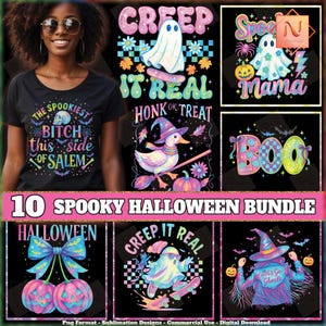 10 Halloween PNG Bundle, Halloween Neon Color Design, Spooky Mama Png, Creep It Real Png, Halloween Clipart, Commercial Use, Digital File