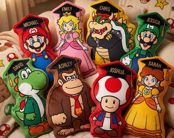Custom Super Mario Graduation Pillow, Personalized Name Mario Luigi Pillow, Preschool Kindergarten Graduation Gift Kids Room Decor