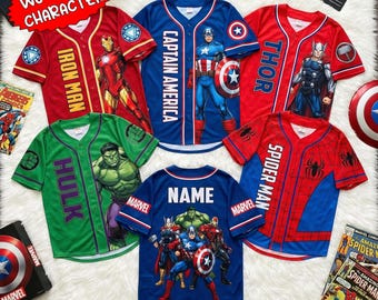 Custom Avengers Baseball Jersey, Avengers Character Shirt, Disney Baseball Jersey, Marvel Superhero Fan Gift, Custom Name Number Baseball