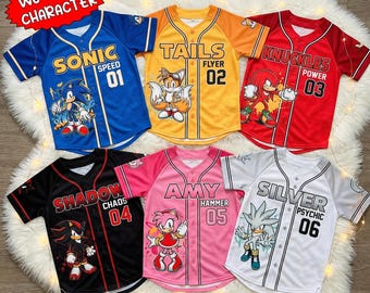 Custom Sonic Baseball Jersey, Birthday Gift for Kids, Family Matching Gift, Custom Gamer Jersey Baseball, Custom Sonic Character Jersey