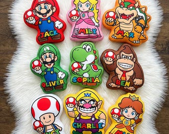 Custom Name Super Mario Pillow, Mario Luigi Yoshi Kids Gift, Personalized Mario Cushion, Cartoon Bedroom Decor Toddler Birthday Gift