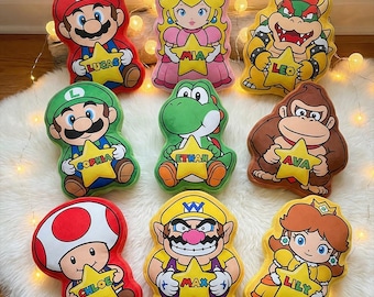 Custom Name Super Mario Pillow, Mario Luigi Yoshi Kids Gift, Personalized Mario Cushion, Cartoon Bedroom Decor Toddler Birthday Gift