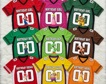 Custom Super Mario Birthday Football Jersey Custom Name, Birthday Boy Girl Mario Shirt, Mario Squad Family Matching Party Outfit Gift