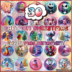 30 Weihnachten Ornament Png Bundle, Weihnachten Runde Ornament Png, Zeichentrickfigur, Weihnachtsbaumschmuck, trendige Weihnachten, digitale Datei