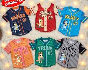 Custom Blue Baseball Jersey, Personalized Blue Character Shirt, Personalized Custom Name Toddler Birthday Gift, Family Matching Fan Gift