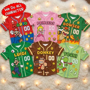 Custom Super Mario Baseball Jersey, Mario Character Shirt, Family Matching Fan Gift, Nintendo Birthday Gift for Kids, Custom Gamer Jersey