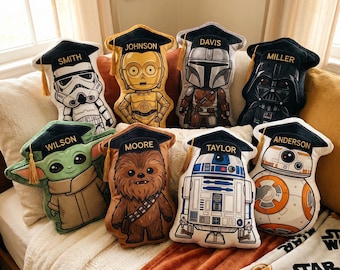 Custom Star Wars Graduation Pillow, Personalized Name Grogu Baby Yoda Pillow, Preschool Kindergarten Graduation Gift Kids Room Decor