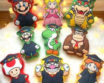 Custom Super Mario Graduation Pillow, Personalized Name Mario Luigi Pillow, Preschool Kindergarten Graduation Gift Kids Room Decor