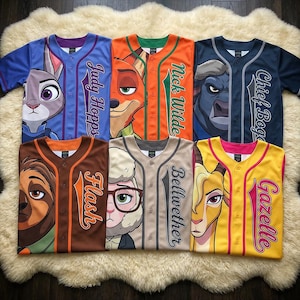 Disney Zootopia Baseball Jersey Custom Name Judy Hopps Nick Wilde Shirt Kids Birthday Gift Personalized Zootopia Jersey USA, Y2K Jersey image 1