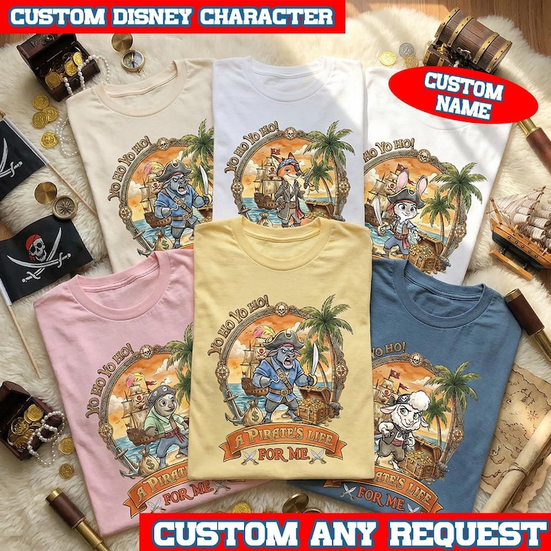 Zootopia Pirate Shirt, Yo Ho Yo Ho A Pirate’s Life for Me Disney T-Shirt, Judy Hopps Nick Wilde Tee, Disneyland Trip, Kids Birthday Gift immagine 1