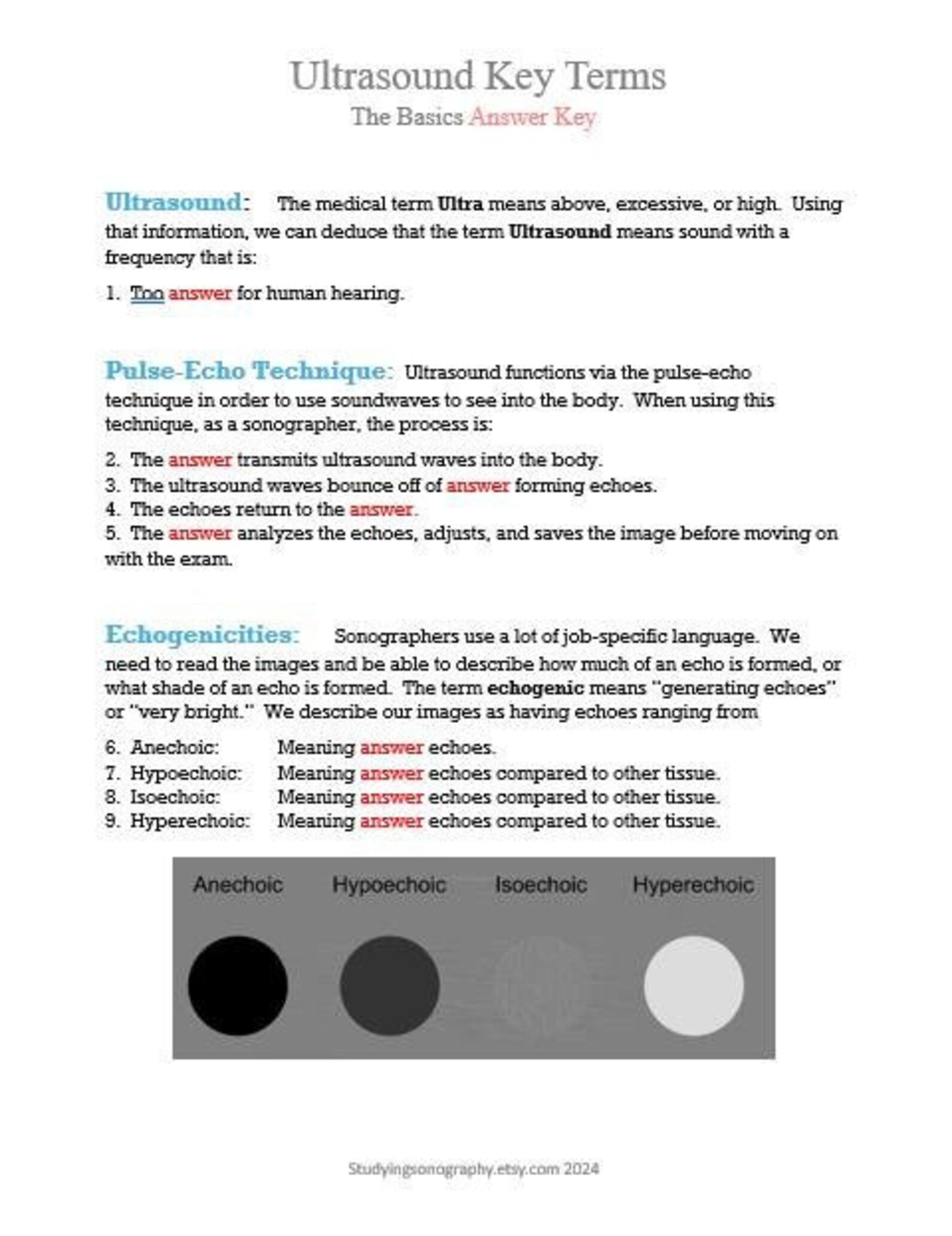 Ultrasound Basic Key Terms Study Document (blank and Answer Key) - Etsy