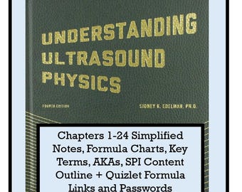 Ultrasound Physics Simplified Notes, Formula Charts, Key Terms, AKAs, SPI Content Correlation, and Formula Quizlet Links.