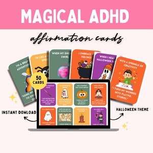 Flashcard di affermazione magica ADHD, abilità di coping ADHD con funzionamento esecutivo, apprendimento socio-emotivo, attività di terapia ADHD per bambini e adolescenti