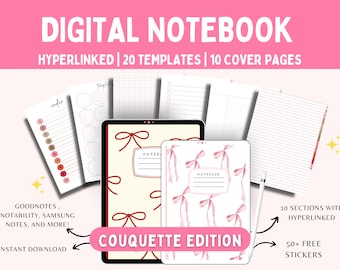 Digitaal notitieboek Chic Coquette|Hyperlinked|GoodNotes & Notability|PDF-download| Student-leraarplanner| Esthetische omslagen|Digitale planner