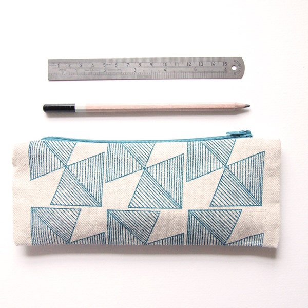 Organic Cotton Pencil Case - Blauw Geometrisch Motief, Terug naar School