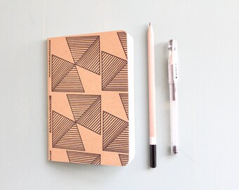 SALE 50% SMALL A6 Brown Pocket Notebook with Black Geometric Print