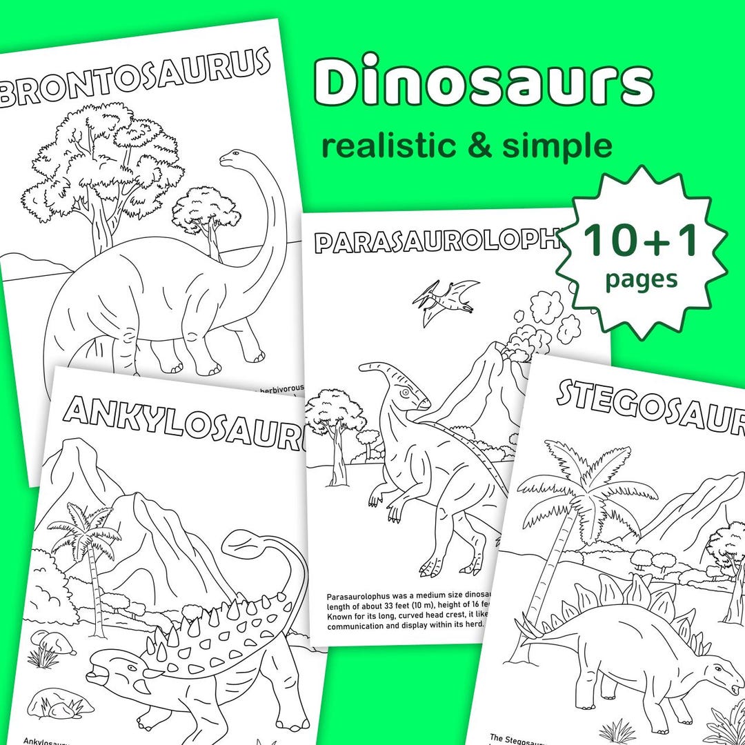 Dinosaur Coloring Pages Realistic and Simple. Brontosaurus, Trex