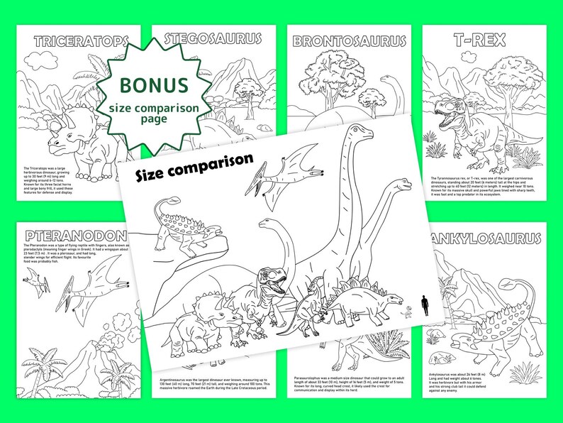 Dinosaur Coloring Pages Realistic and Simple. Brontosaurus, Trex