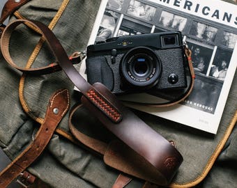 Handmade Leather Camera Strap: Camera strap for Digital and Film Cameras - Horween Chromexcel | Hand stitched