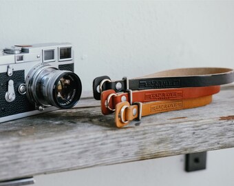 Handmade Leather Camera Strap - Antique Tan | Crimson | Black x Natural