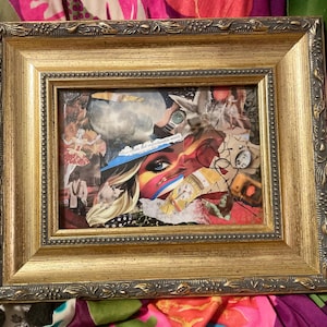 Original Mixed Media Collage Artwork “Erratic” Framed Art Assemblage Magazine Collage Unique, upcycled, handmade original