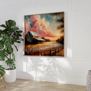 Pastel Pink Barn Painting: Idyllic Farmhouse Wall Art (Digital Download)