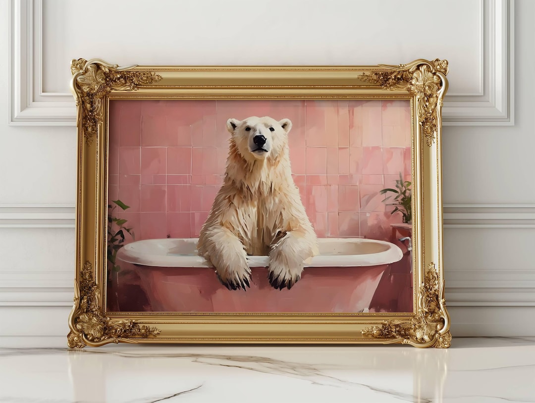 Polar Bear in Bathtub Art Print: Whimsical Animal Wall Art (Digital Download)
