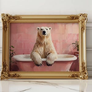 Polar Bear in Bathtub Art Print: Whimsical Animal Wall Art (Digital Download)