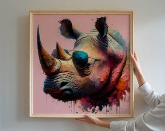 Colorful Rhino Art Print, Eclectic Animal Wall Art (Digital Download)