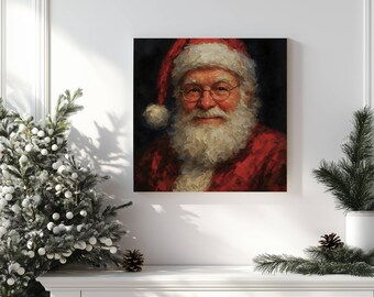 Jultomtenporträttmålning, eklektisk väggkonst (digital nedladdning)