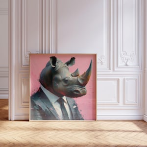 Rhino Painting, Eclectic Art, Animal Print, Printable Wall Art, Digital Download, Wall Art, Eclectic Print, Whimsical Art, 2 format sizes