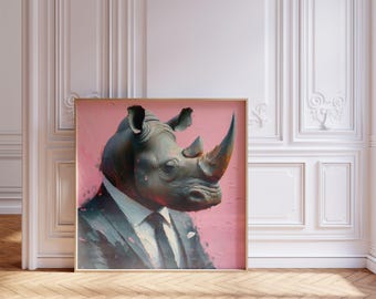 Eclectic Rhino Art Print, Whimsical Animal Painting (Digital Download)