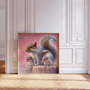 Squirrel Mom and Baby Print: Whimsical Woodland Nursery Art (Digital Download)