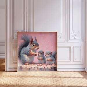 Squirrel Mom and Baby Print: Whimsical Woodland Nursery Art (Digital Download)