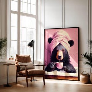 Bear in Pink Art Print: Whimsical Animal Wall Art (Digital Download)