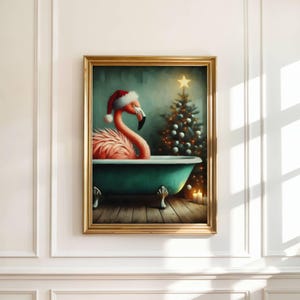 Flamingo Christmas Painting: Whimsical Holiday Animal Art (Digital Download