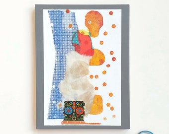 Abstract Mixed Media Collage Art, "By The Pool", 6x8 inches, Torn Paper Collage, Original Contemporary Minimalist Wall Art