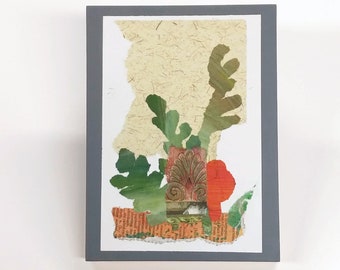 Mixed Media Collage Wall Art, Nature Inspired Leafy Green Abstract Collage, Torn Paper Collage, 8x6 inches, Ready To Hang