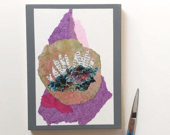 Abstract Purple and Green Collage, 6x8 inches, Eclectic Mixed Media Art, Small Original Art