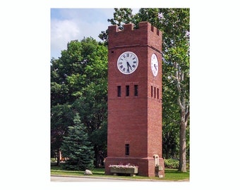 Hudson Clock Tower Photo In Summer, 8x10 inches, Color Photo, Ohio Wall Art, Matted, by Ohio Artist Karen Koch